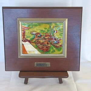 Vintage hand-painted enamel on copper rendition of Van Gogh's work